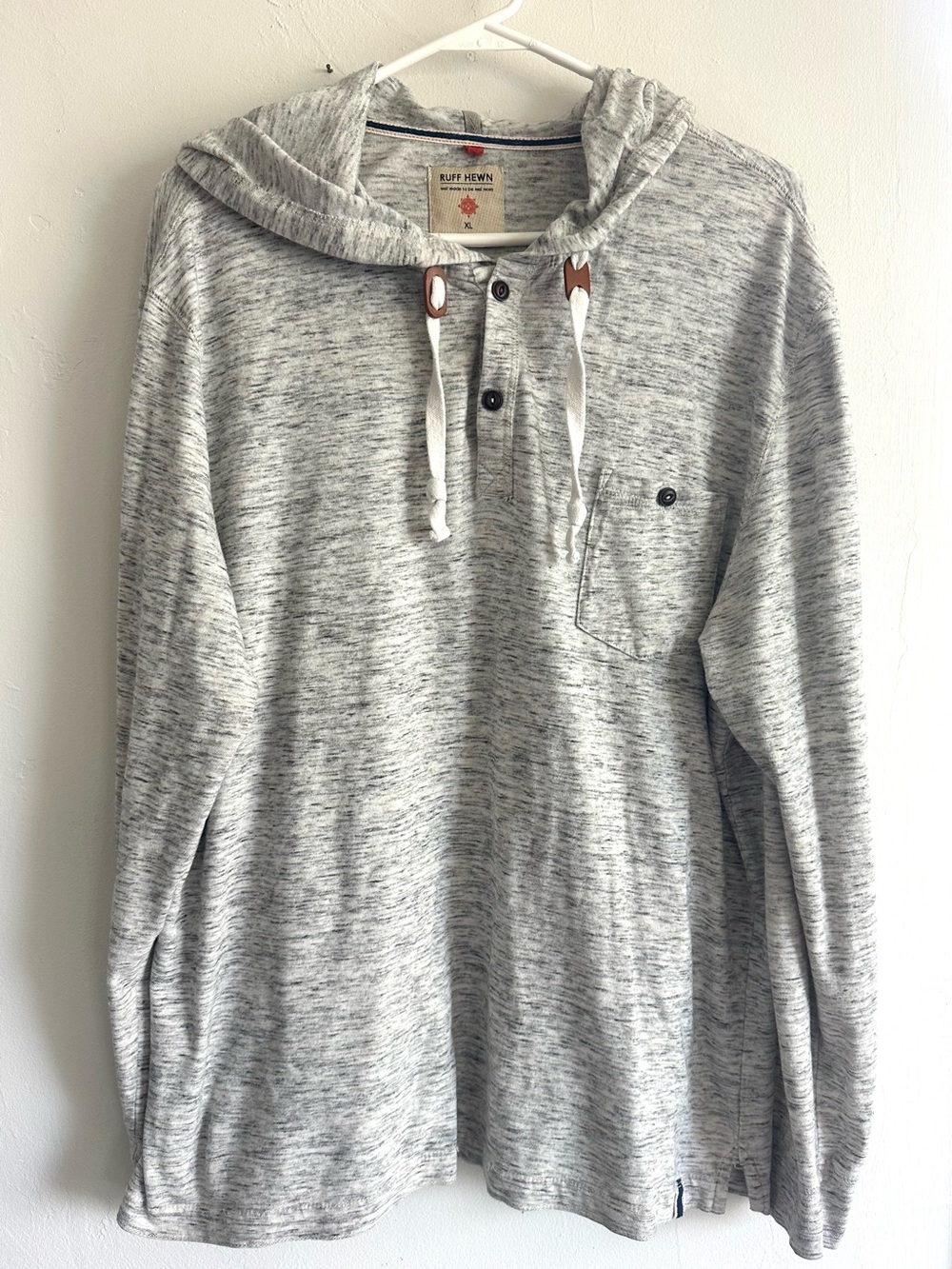 Ruff Hewn Light Heather Gray Hooded Henley Sweatshirt Men’s XL